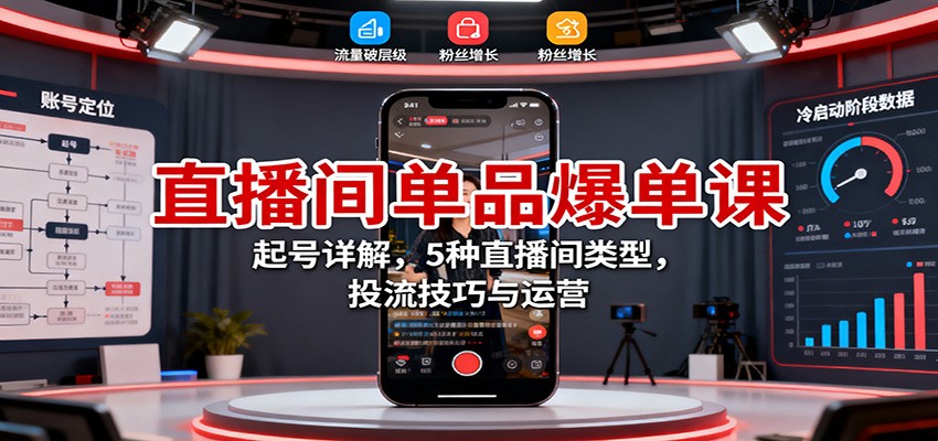 直播间单品爆单课:起号详解,5种直播间类型,投流技巧与运营-摇钱树