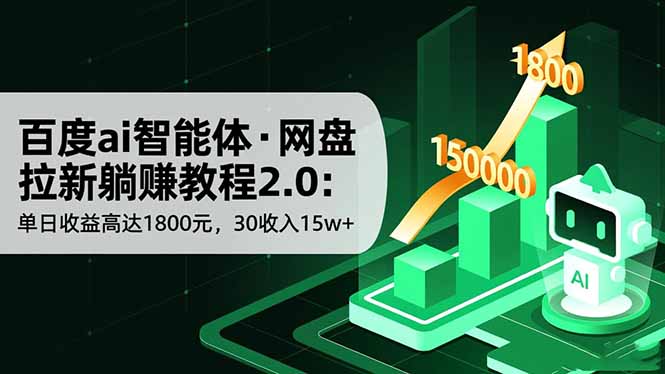 百度ai智能体·网盘拉新躺赚教程2.0:单日收益高达1800元,30收入15w+-摇钱树